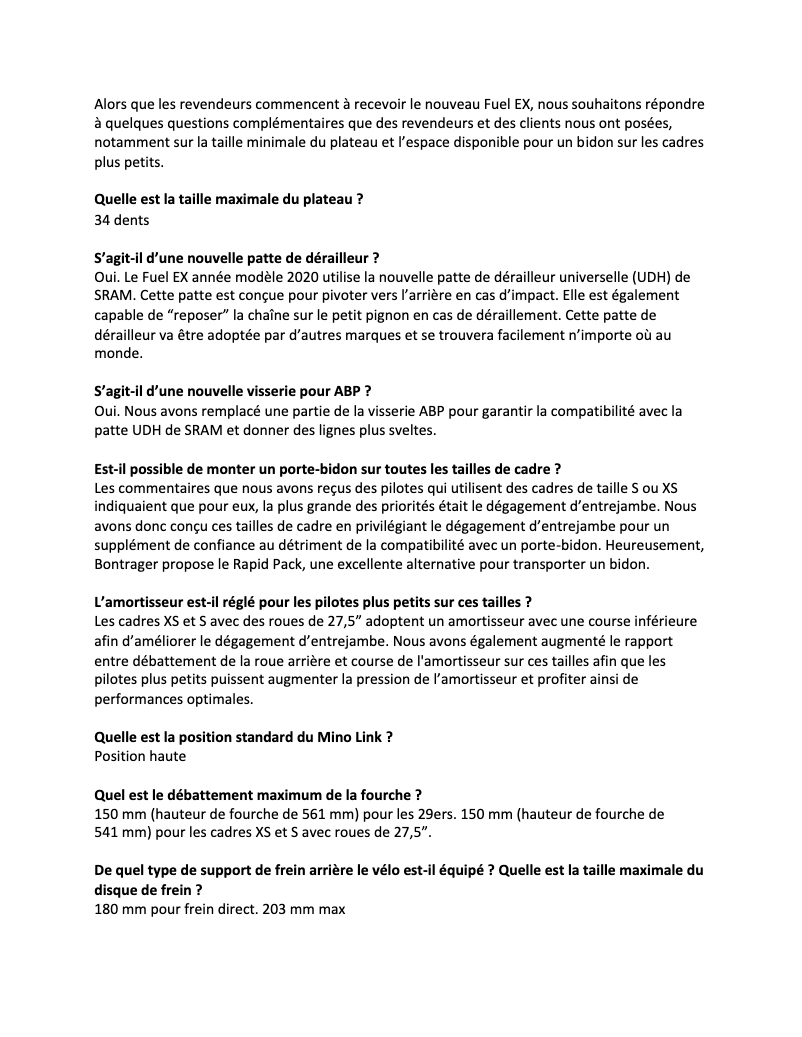 Page 1 de la notice FAQ Trek Fuel EX 5