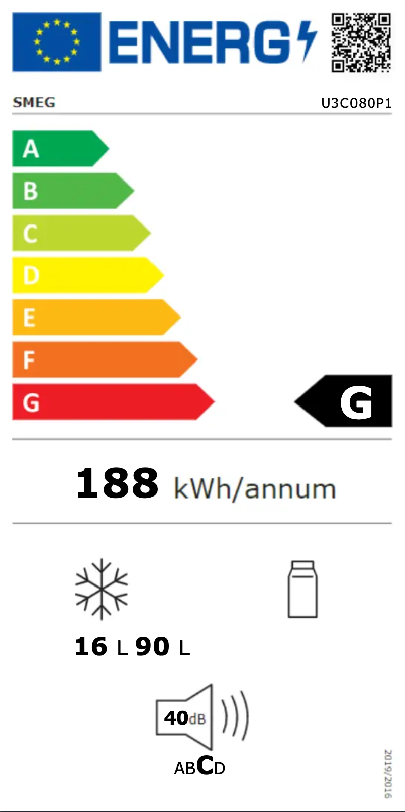 Page 1 de la notice Label énergétique Smeg U3C080P1