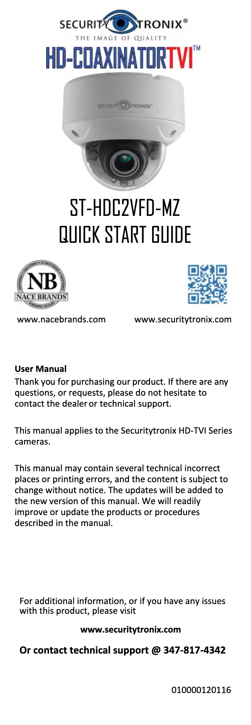 Page n°1 - Manuel utilisateur Security Tronix ST-HDC2VFD-MZ