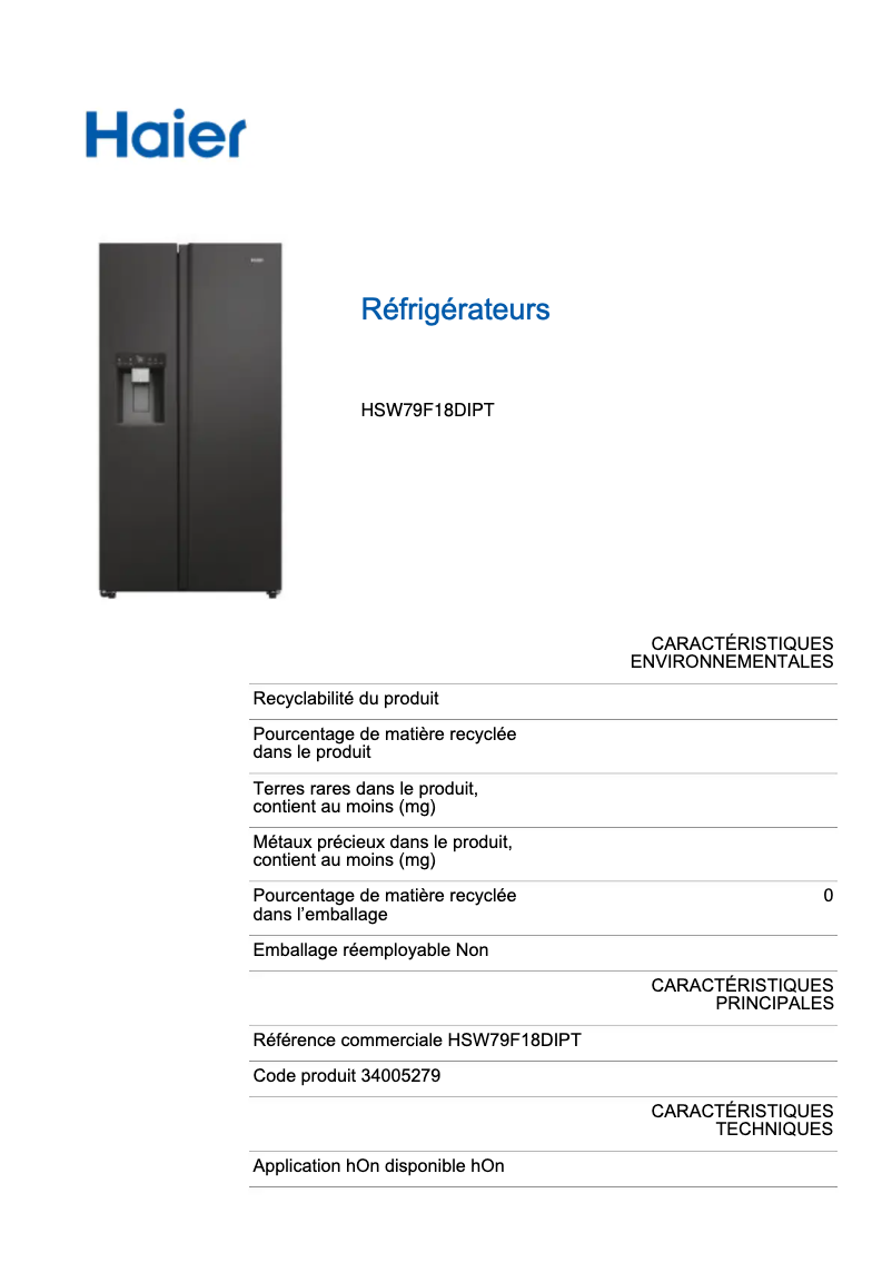 Page 1 de la notice Label énergétique Haier HSW79F18DIPT