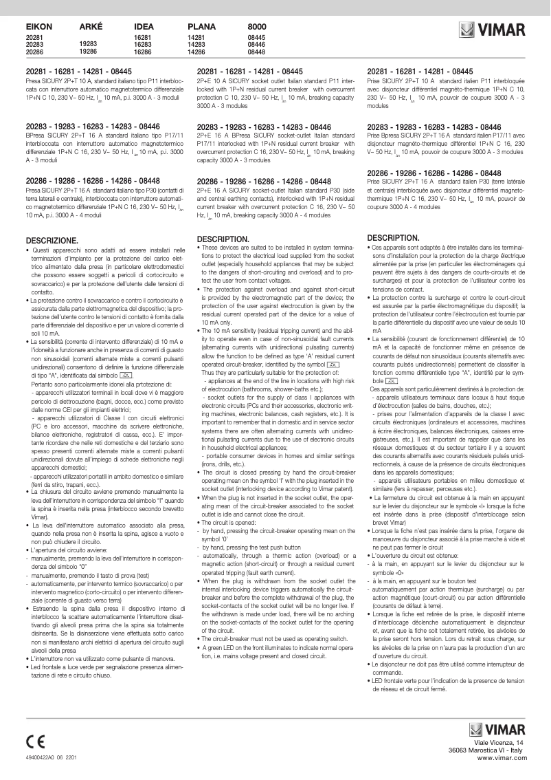 Page 1 de la notice Manuel utilisateur Vimar 20286.N