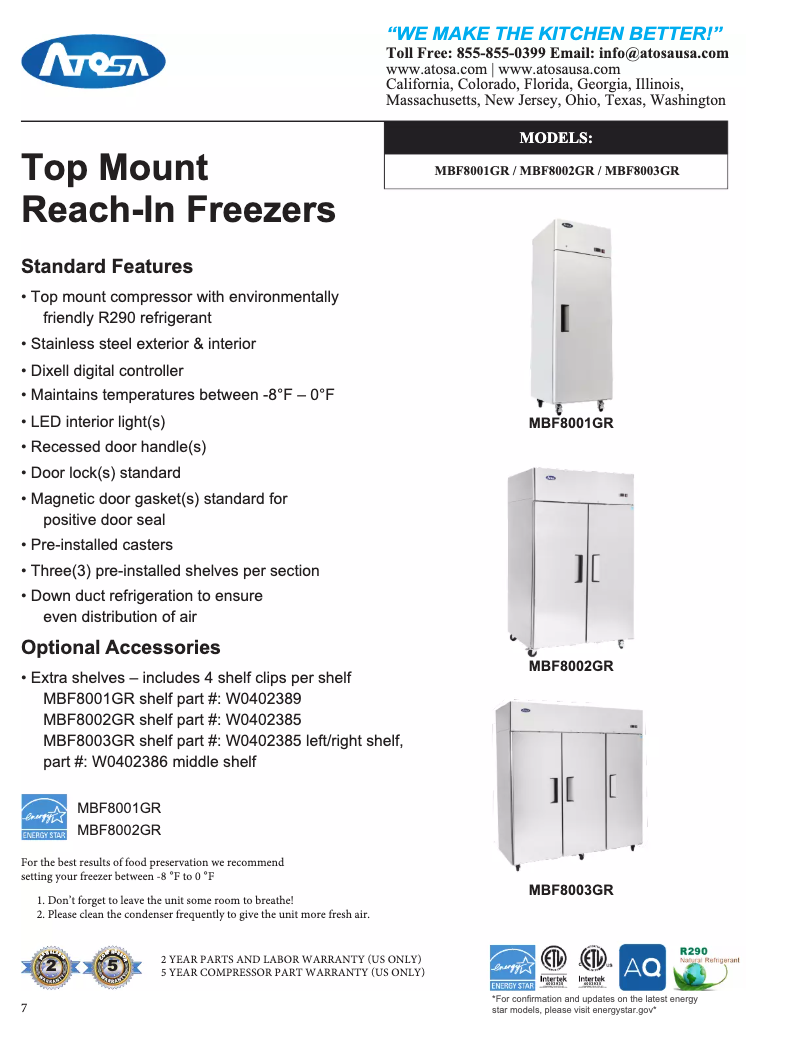 Page 1 de la notice Fiche technique Atosa Commercial MBF8003