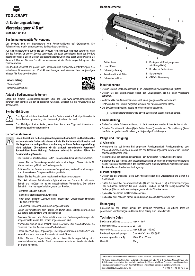 Page 1 de la notice Manuel utilisateur Toolcraft 1561112