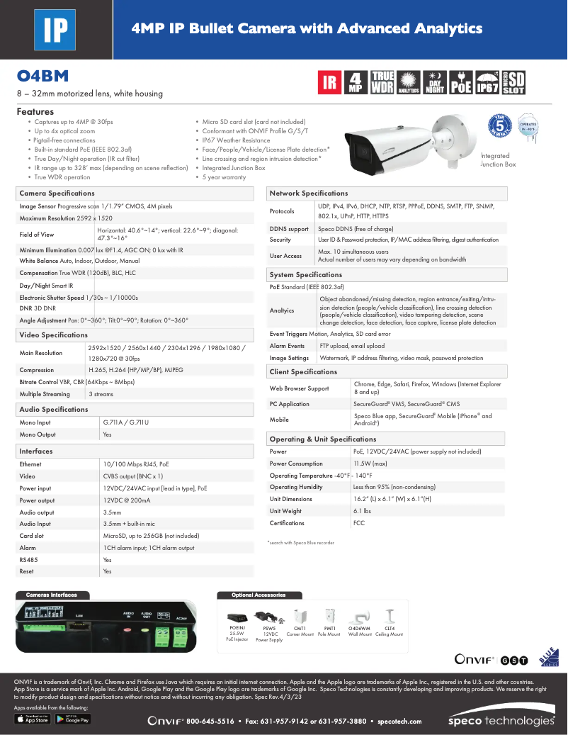 Page n°1 - Fiche technique Speco Technologies O4BM