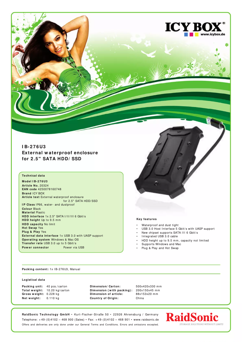 Page 1 de la notice Fiche technique Icy Box IB-276U3