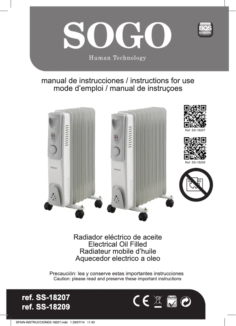 Page 1 de la notice Manuel utilisateur Sogo CAL-SS-18209