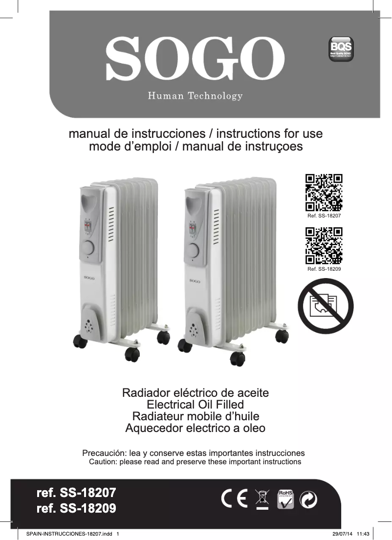 Page n°1 - Manuel utilisateur Sogo CAL-SS-18209