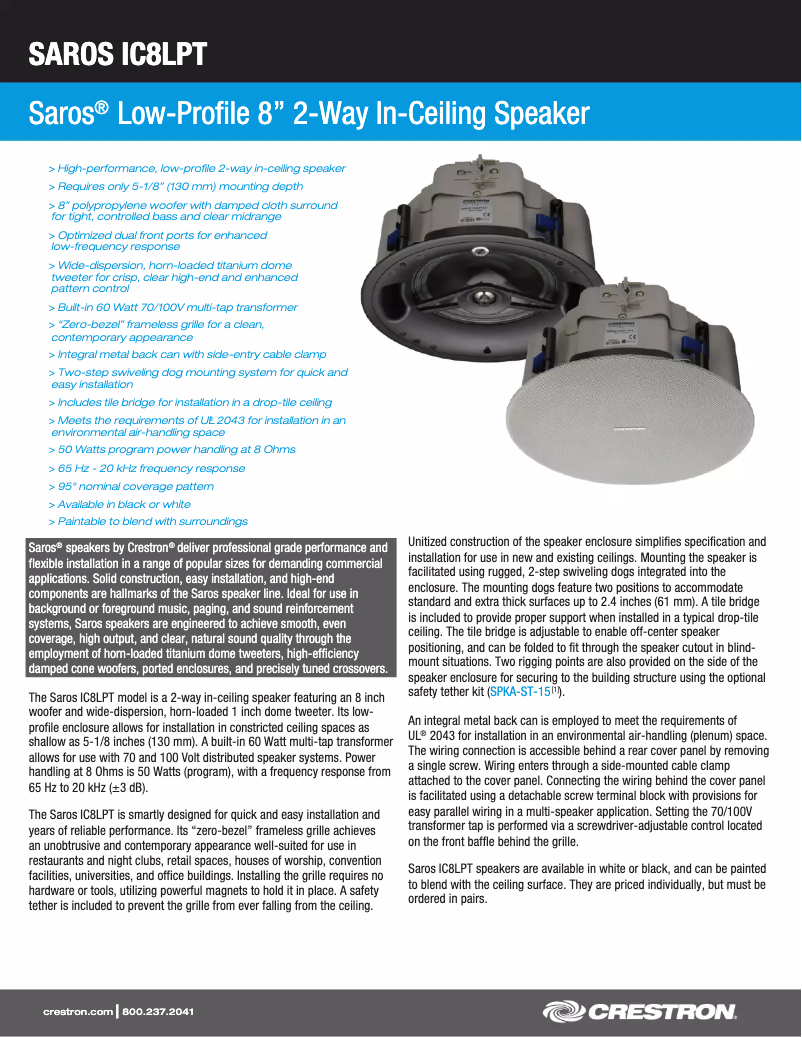 Página 1 del manual Manual de usuario Crestron SAROS IC8LPT