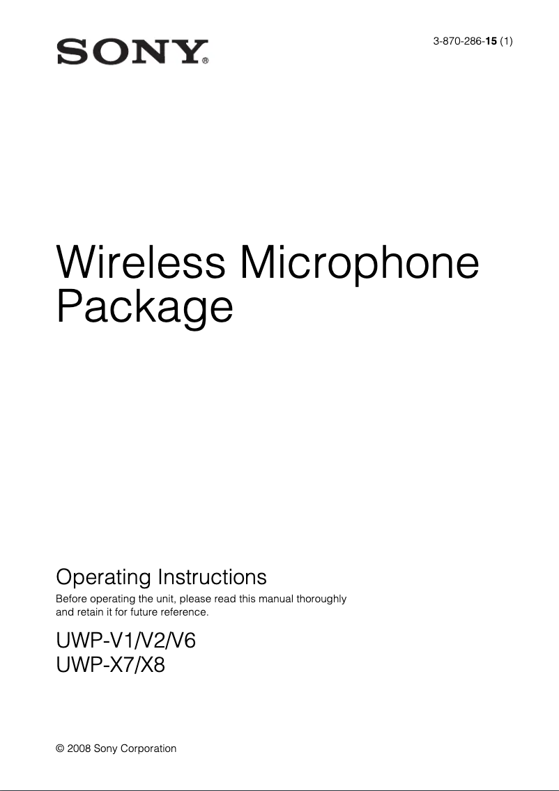 Image de la première page du manuel de l'appareil UWP-X7