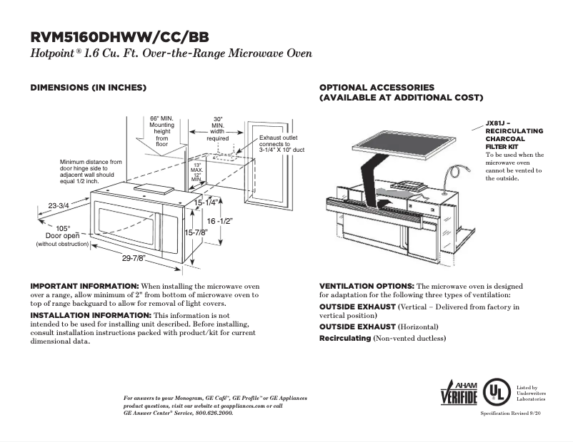Page n°1 - Fiche technique GE RVM5160DHWW