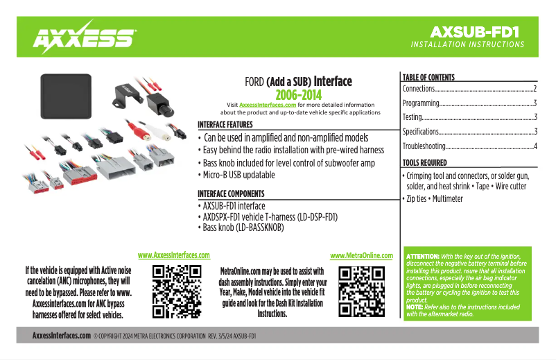 Página 1 del manual Manual de usuario AXESS AXSUB-FD1