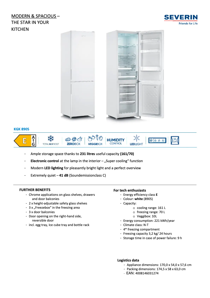 Page n°1 - Fiche technique Severin KGK 8905