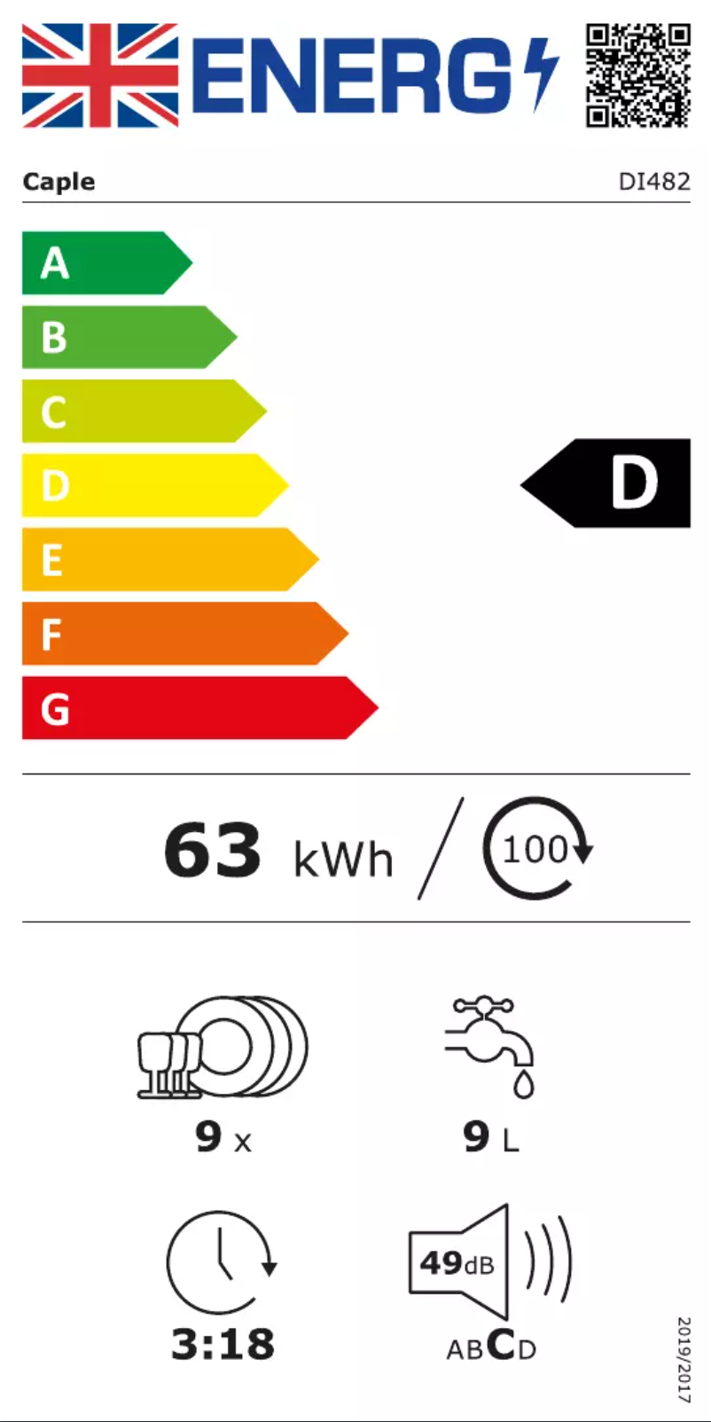 Page 1 de la notice Label énergétique Caple Di482