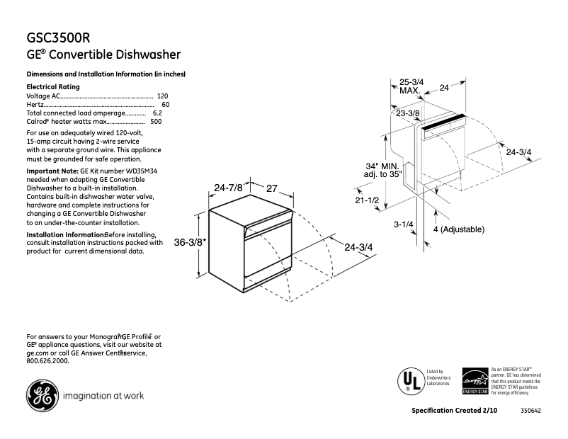 Page n°1 - Fiche technique GE GSC3500RBB