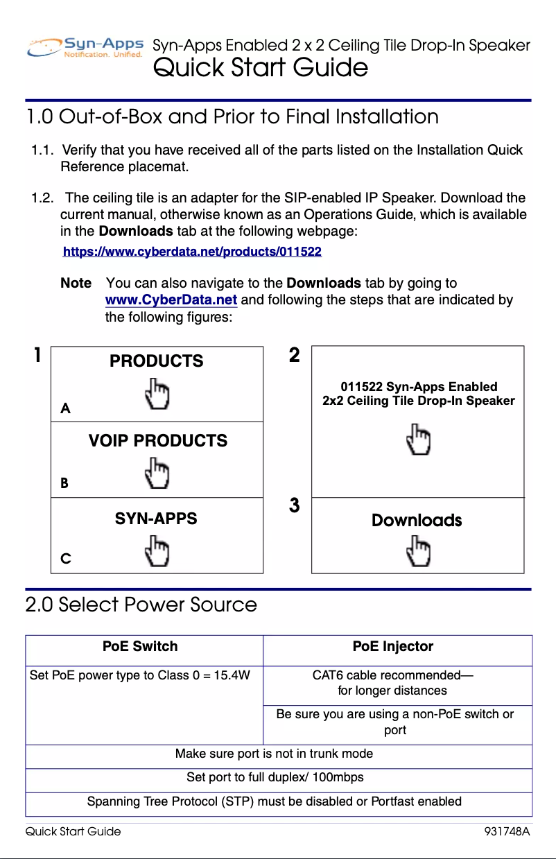 Page 1 de la notice Manuel utilisateur CyberData Systems 011522