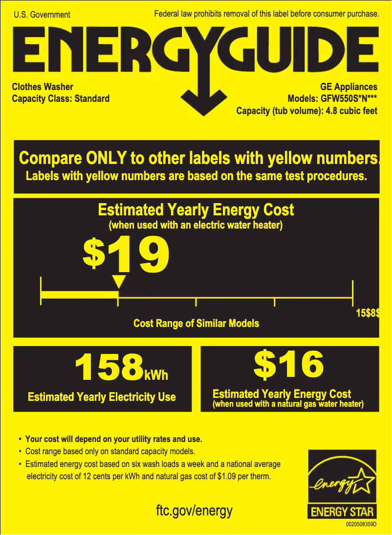 Page n°1 - Label énergétique GE GFW550SSNWW