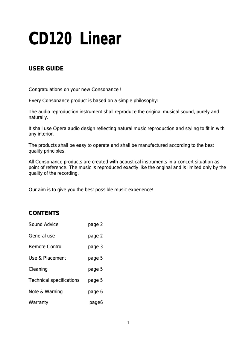Page 1 de la notice Manuel utilisateur Opera-Consonance CD-120 Linear