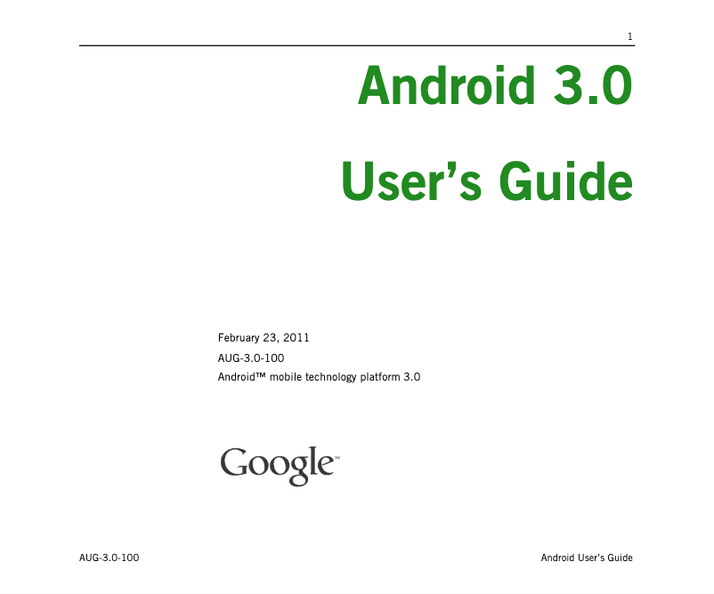 Page 1 of the manual User Manual Google Android 3.0 Honeycomb