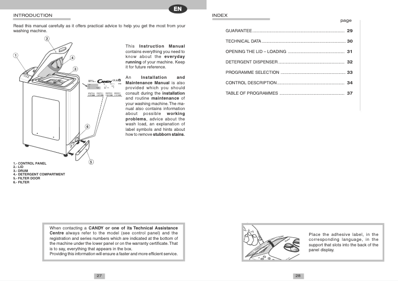 Page 1 de la notice Manuel utilisateur Candy CTS 65T UNI