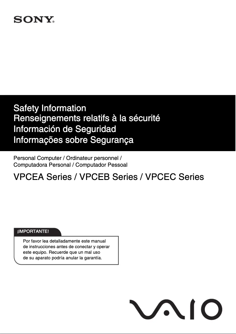 Página 1 del manual Instrucciones de seguridad Sony Vaio VPCEC2GGX
