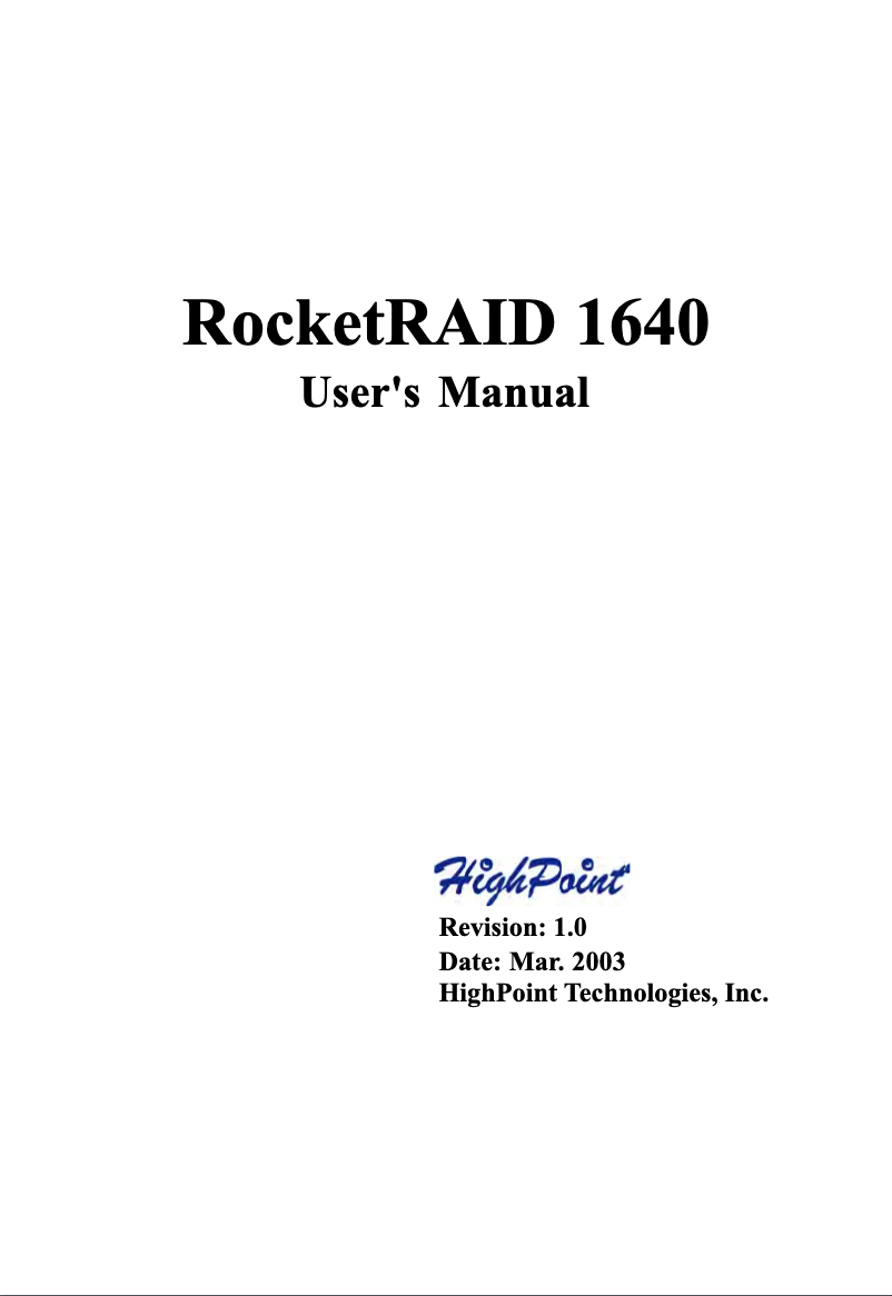 Página 1 del manual Manual de usuario Highpoint RocketRAID 1640
