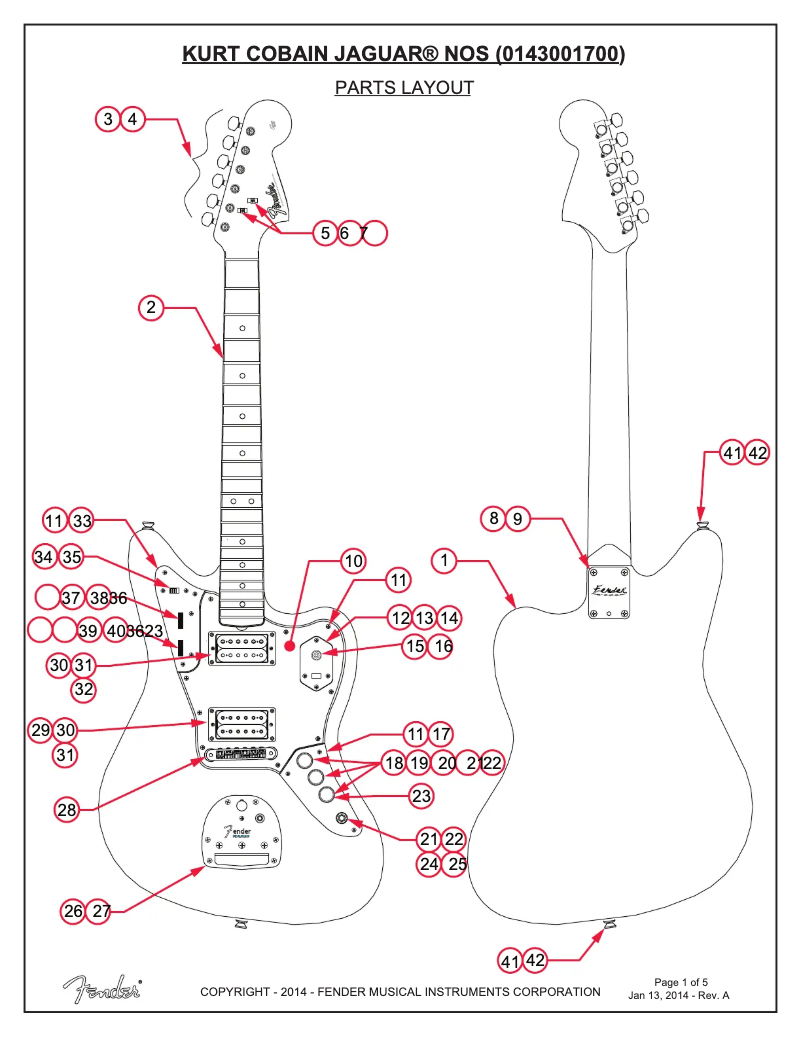 Página 1 del manual Diagrama de cableado Fender Kurt Cobain Jaguar