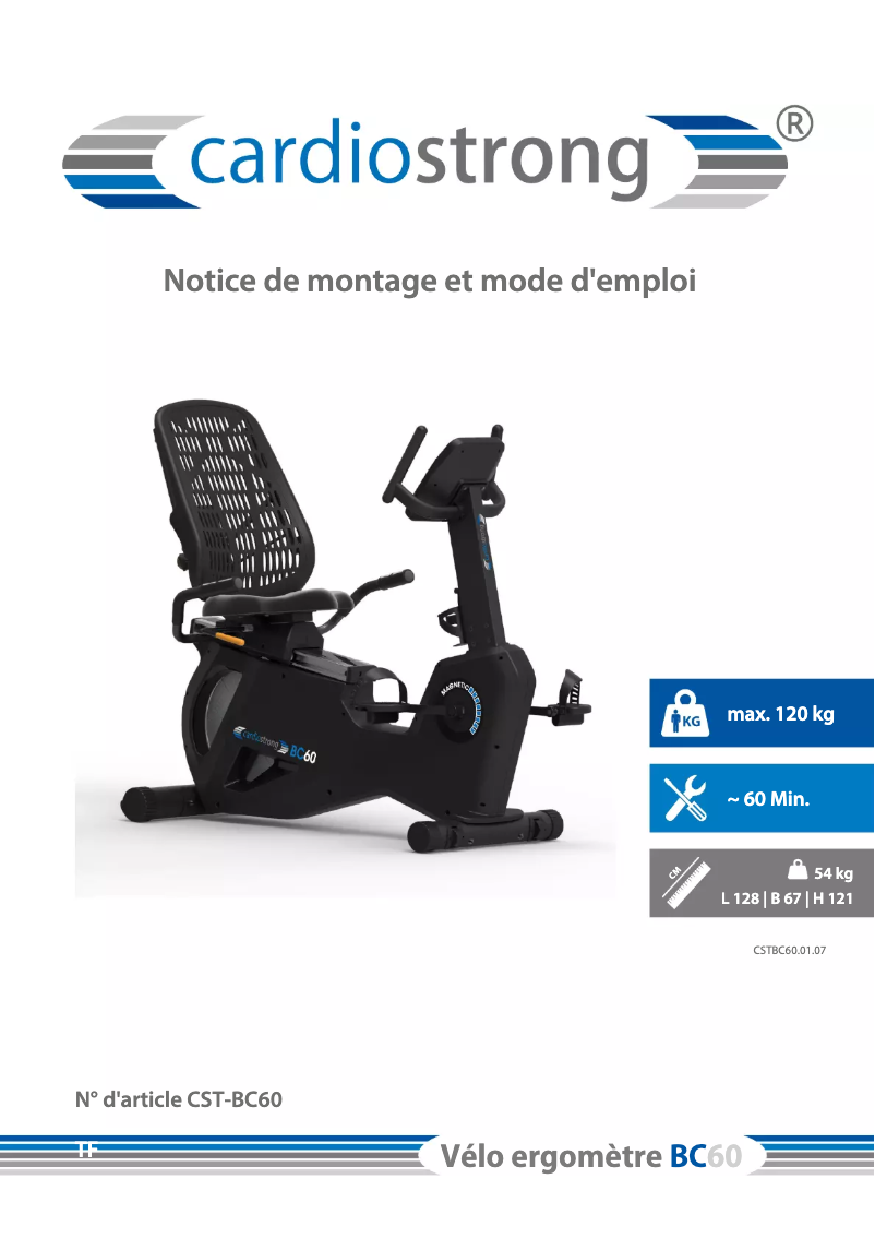 Page 1 de la notice Manuel utilisateur Cardiostrong BC60