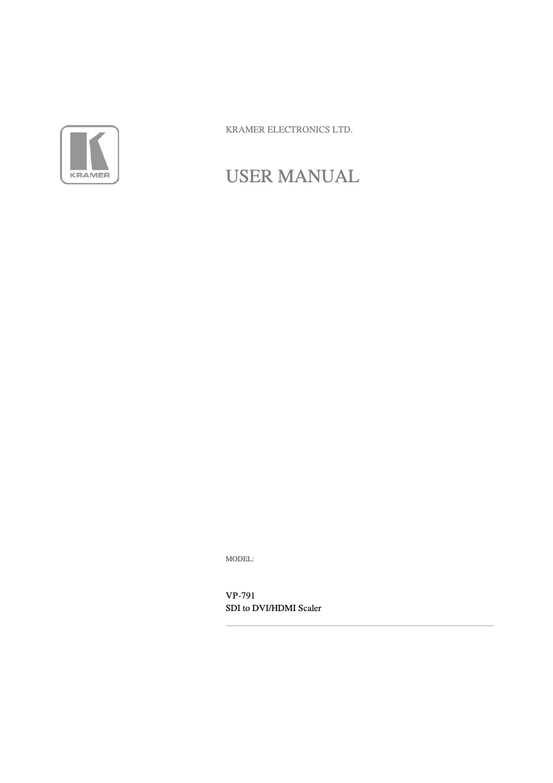 Page n°1 - Manuel utilisateur Kramer VP-791