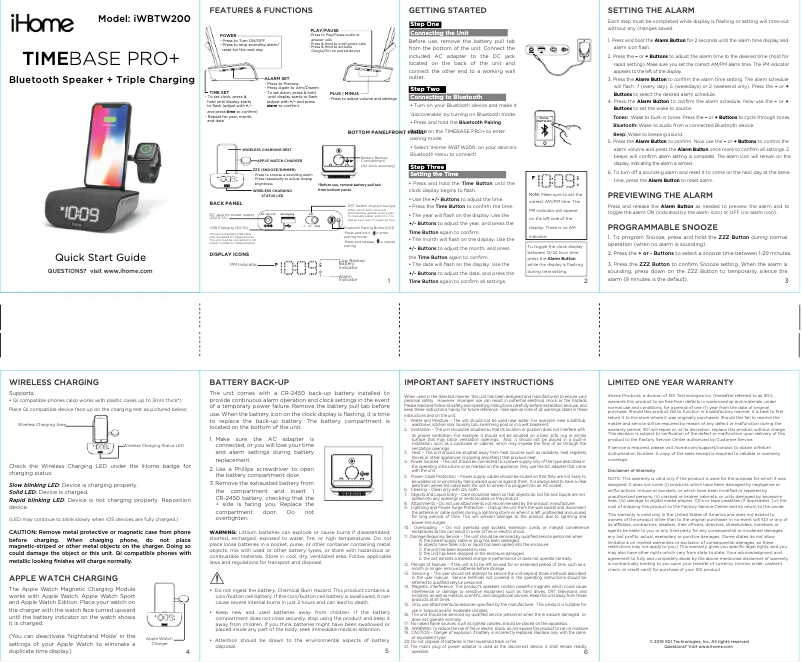 Page n°1 - Guide de démarrage rapide iHome Timebase Pro+ iWBTW200