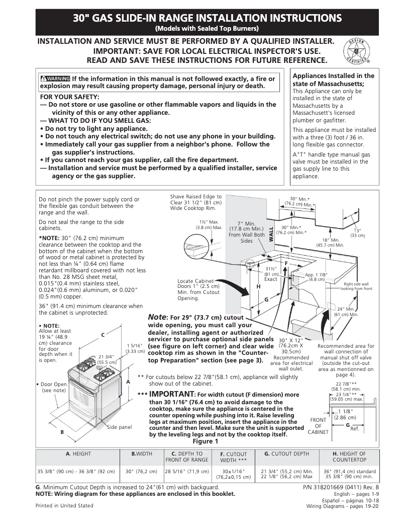 Page n°1 - Guide d'installation Frigidaire FGS379DB