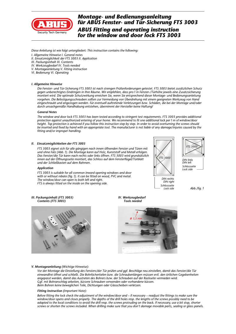 Page 1 de la notice Manuel utilisateur Abus ABFS28409