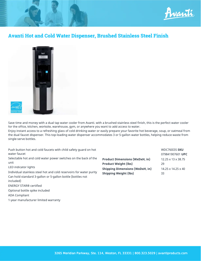 Página 1 del manual Ficha técnica Avanti WDC760I3S