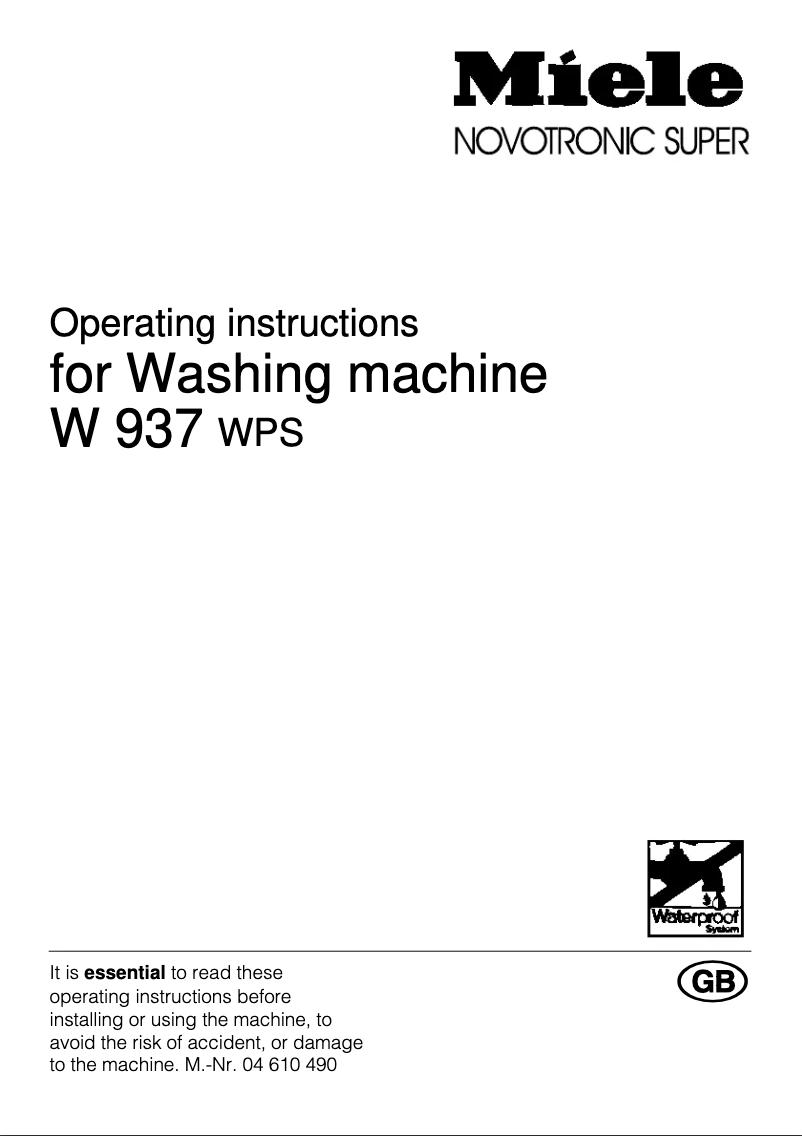 Page n°1 - Manuel utilisateur Miele W 937 WPS