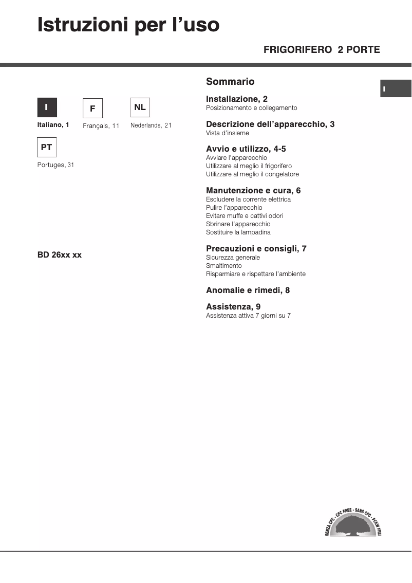 Page 1 de la notice Manuel utilisateur Hotpoint Ariston BD 2622 HA