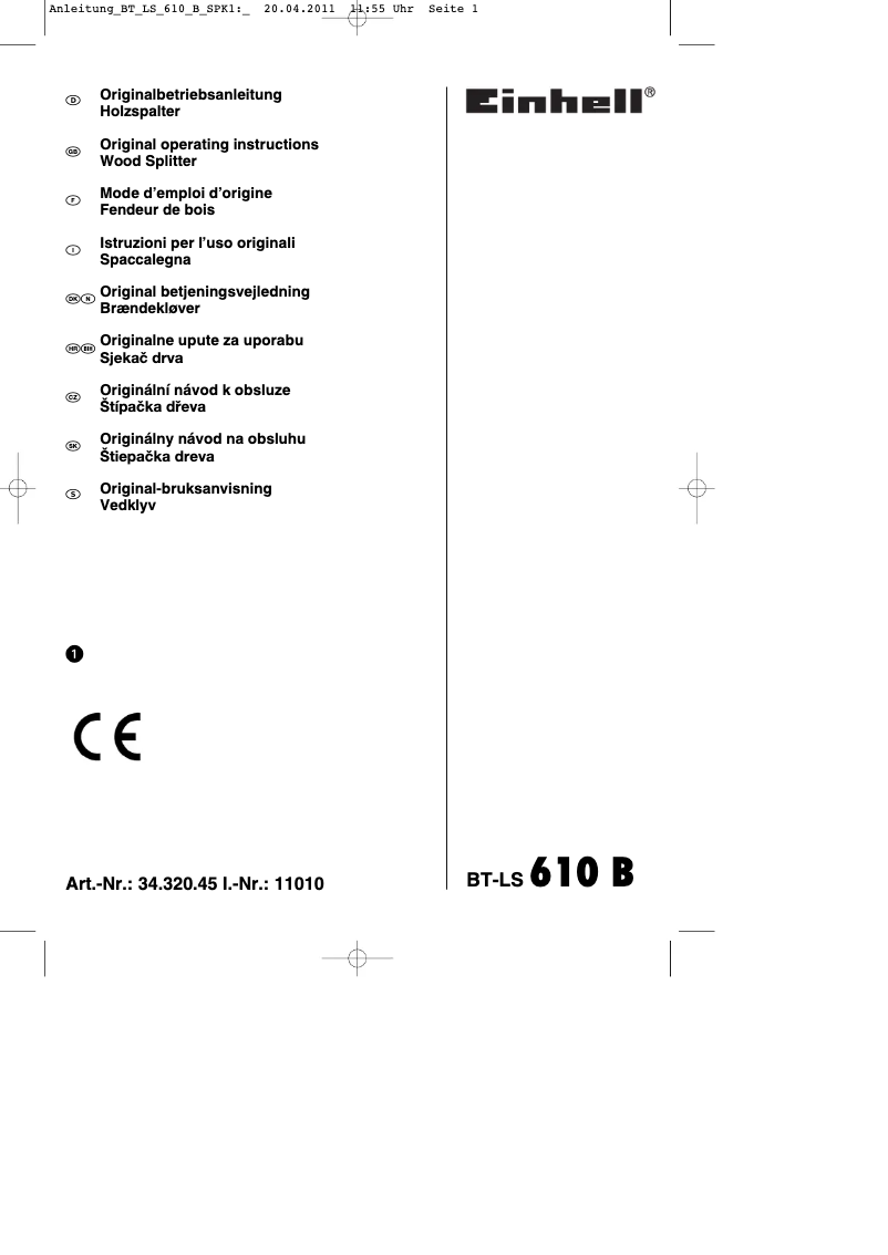 Page 1 de la notice Mode d'emploi Einhell BT-LS 610 B