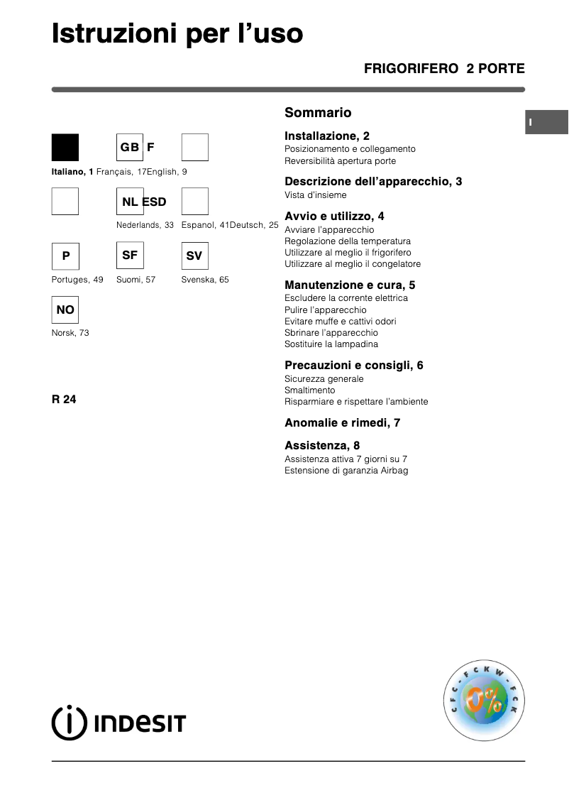 Page n°1 - Manuel utilisateur Indesit R 24 (EU)