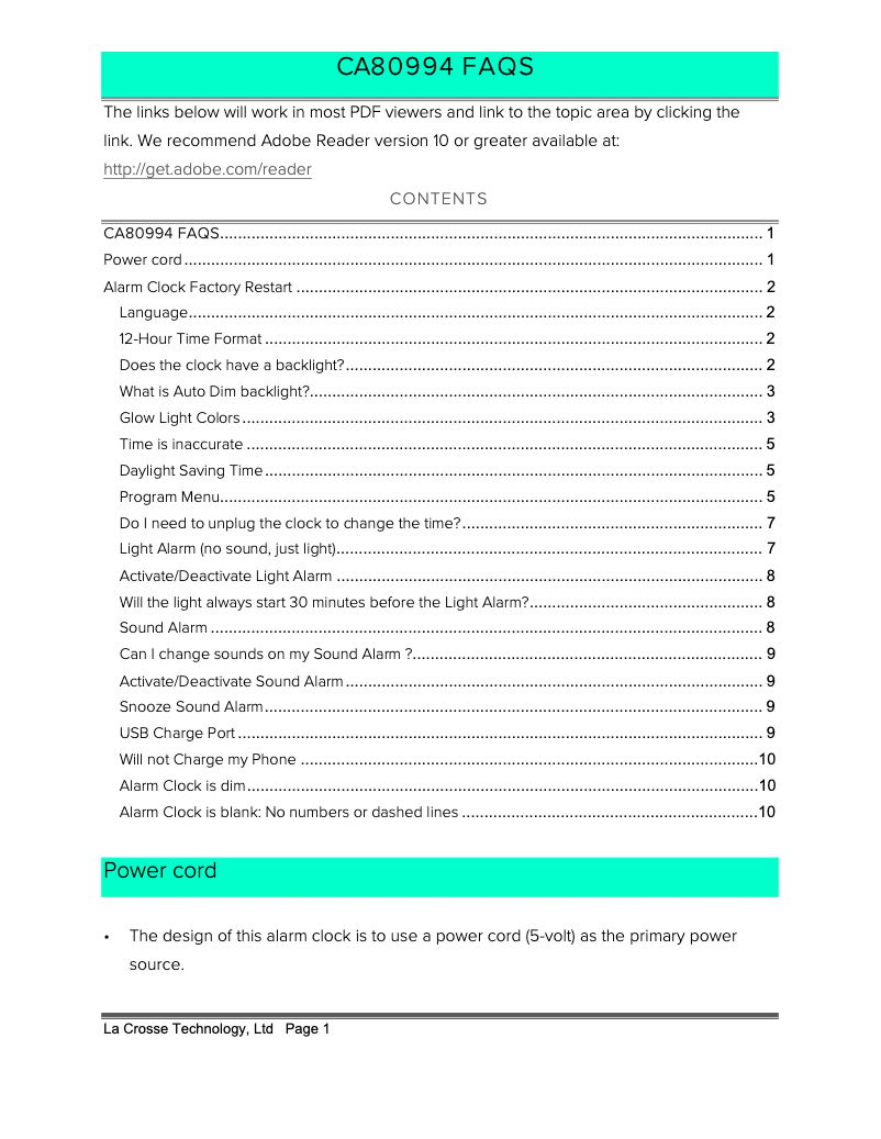Page 1 de la notice Manuel utilisateur La Crosse Technology CA80994