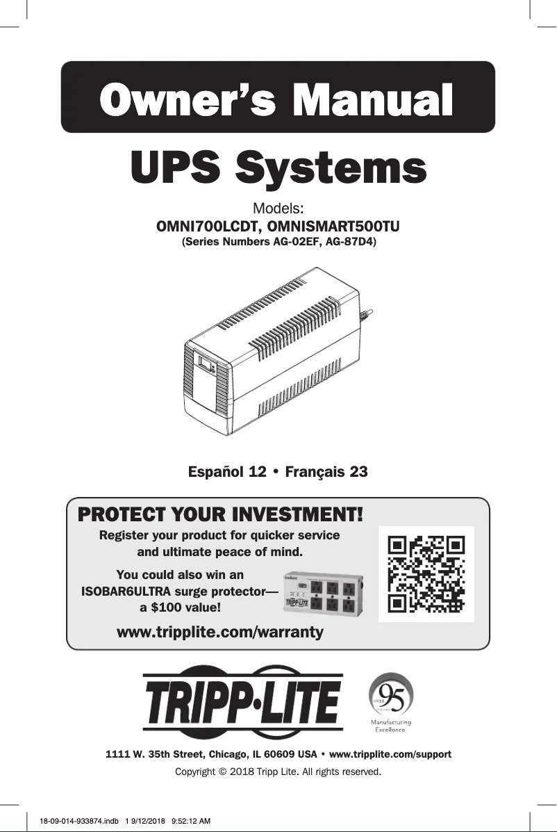 Page 1 de la notice Manuel utilisateur Tripp Lite OMNI700LCDT