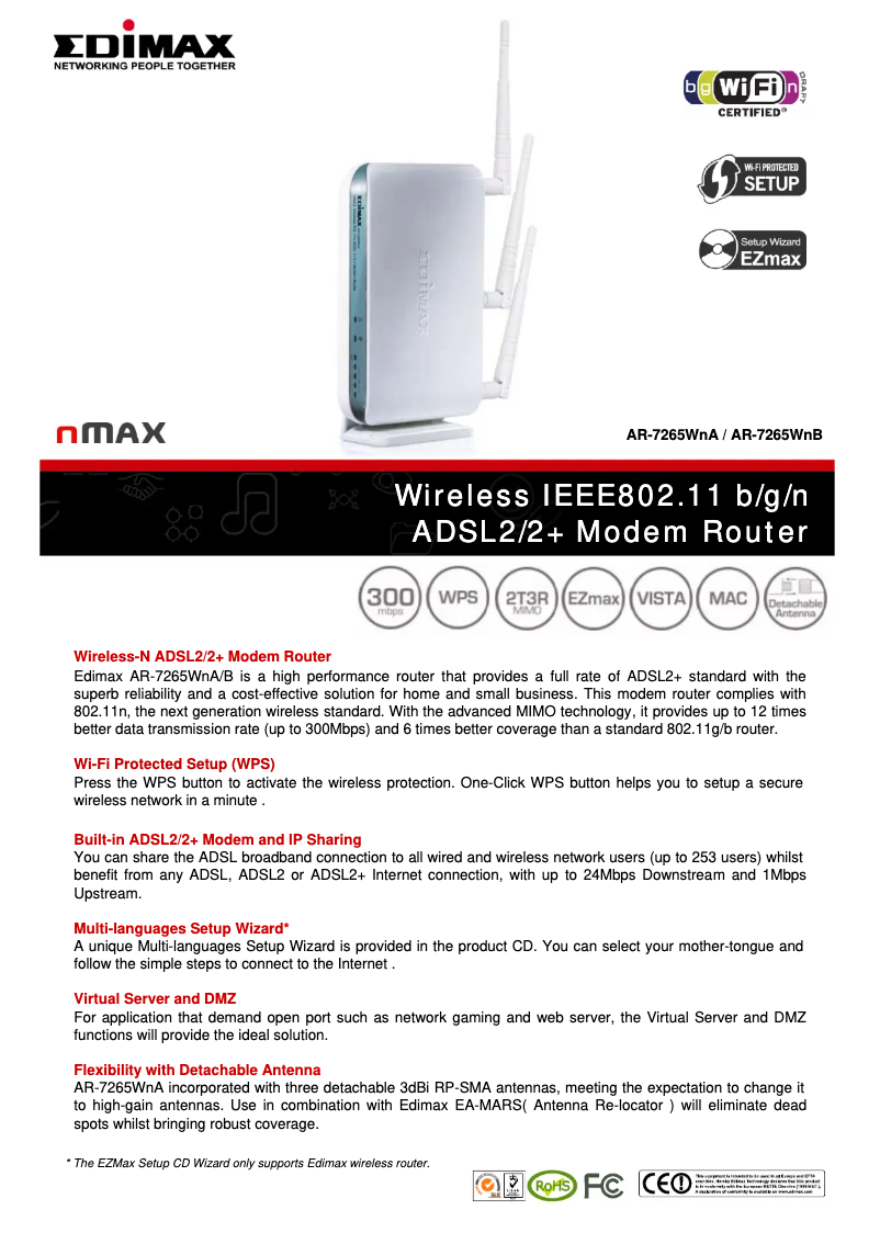 Página 1 del manual Ficha técnica Edimax AR-7265WNA