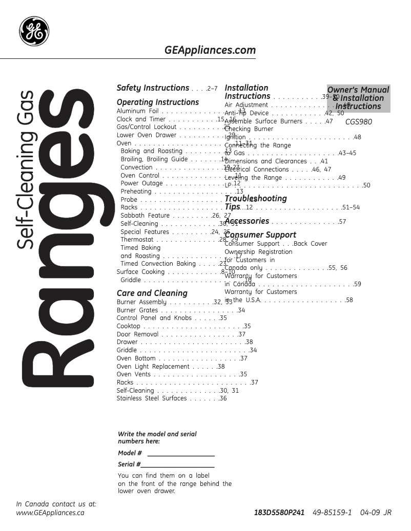 Page n°1 - Mode d'emploi GE CGS980SEMSS