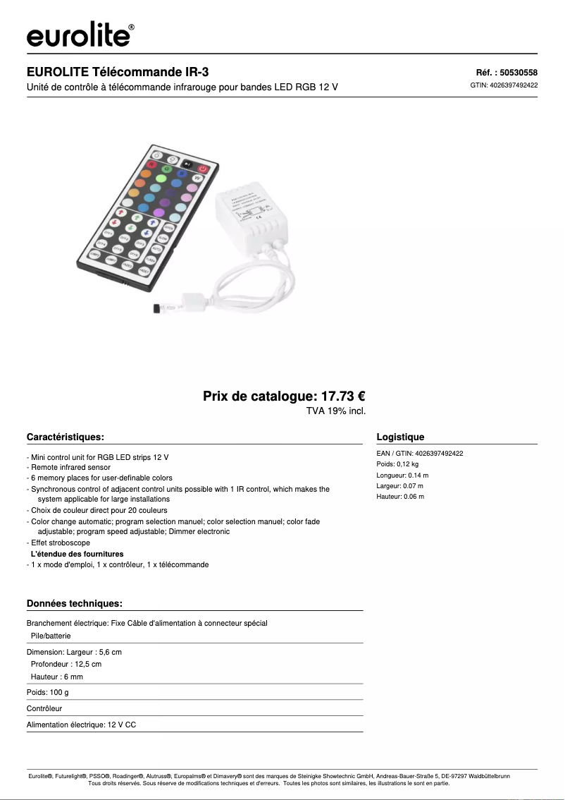 Page n°1 - Fiche technique Eurolite IR-3
