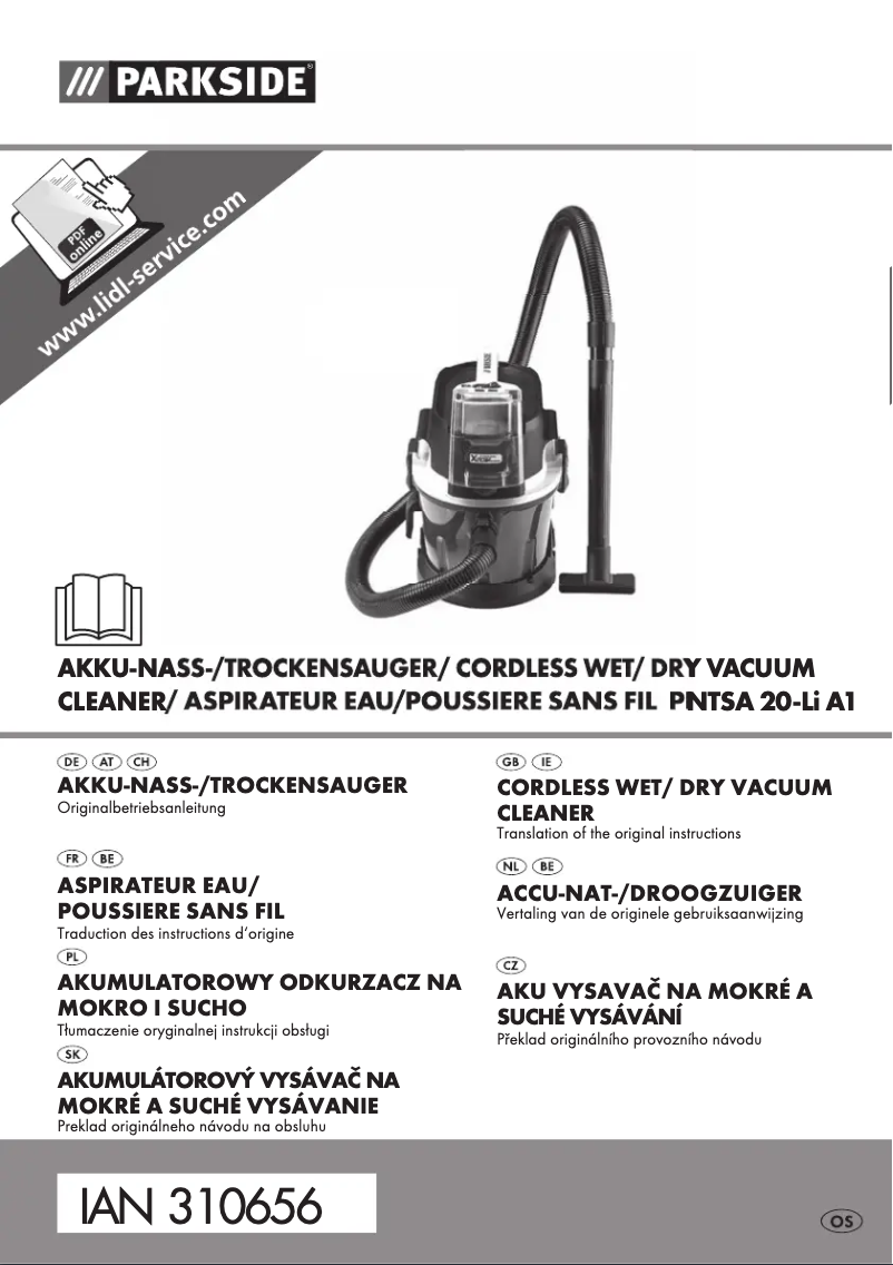 Page 1 de la notice Manuel utilisateur Parkside PNTSA 20-Li A1