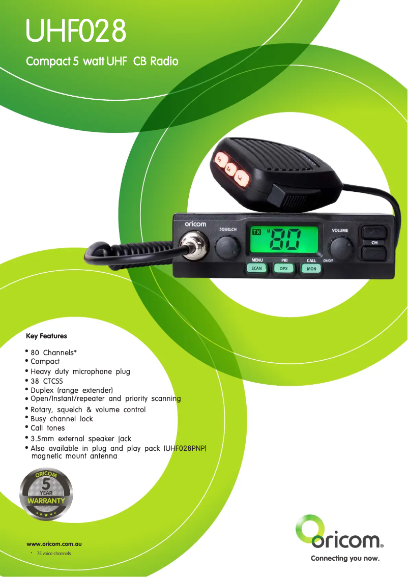 Página 1 del manual Ficha técnica Oricom UHF028