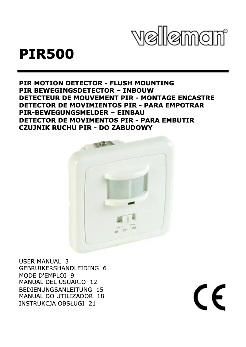 Imagen de la primera página del manual del dispositivo PIR500