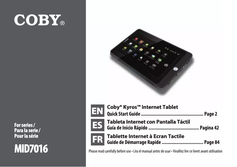 Imagen de la primera página del manual del dispositivo Kyros MID7016