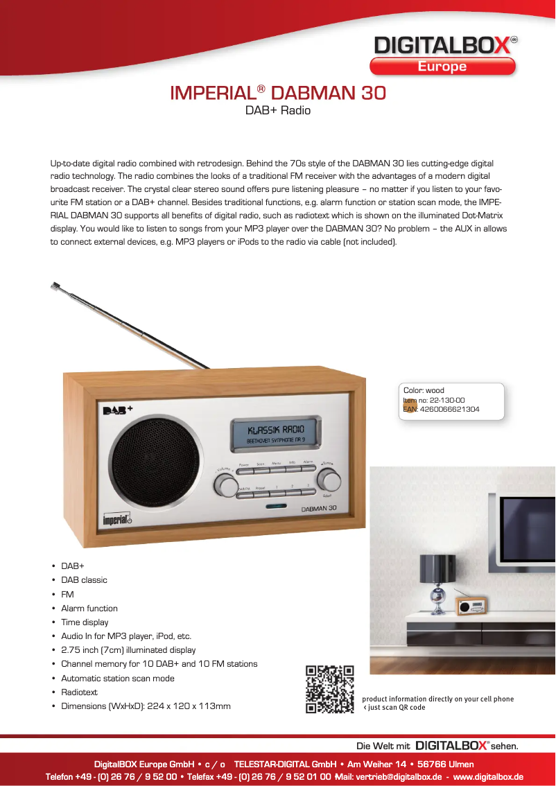 Page 1 de la notice Fiche technique Imperial Dabman 30