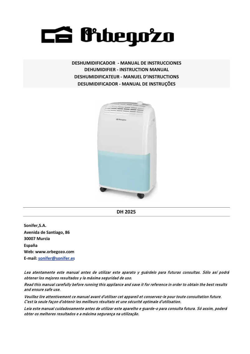 Page 1 de la notice Manuel utilisateur Orbegozo DH 2025