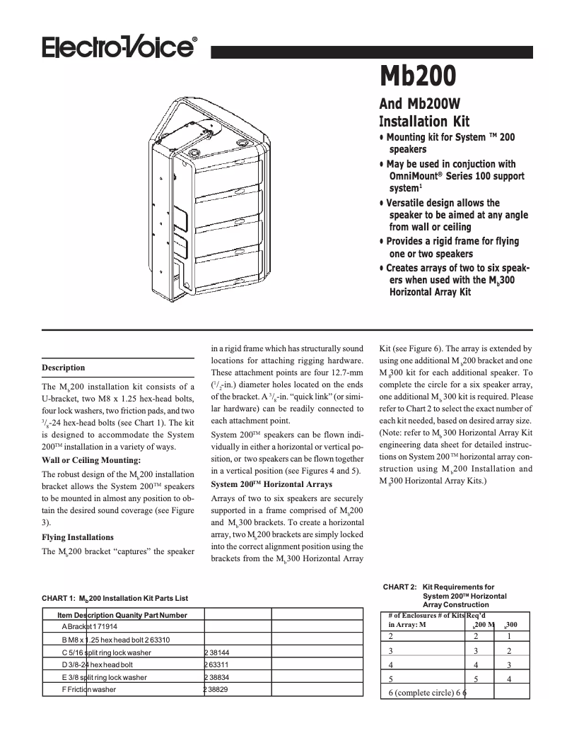 Page 1 de la notice Manuel utilisateur Electro-Voice MB200