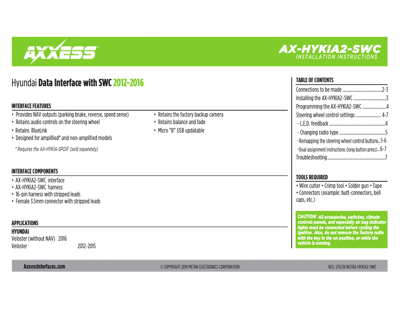Image de la première page du manuel de l'appareil AX-HYKIA2-SWC