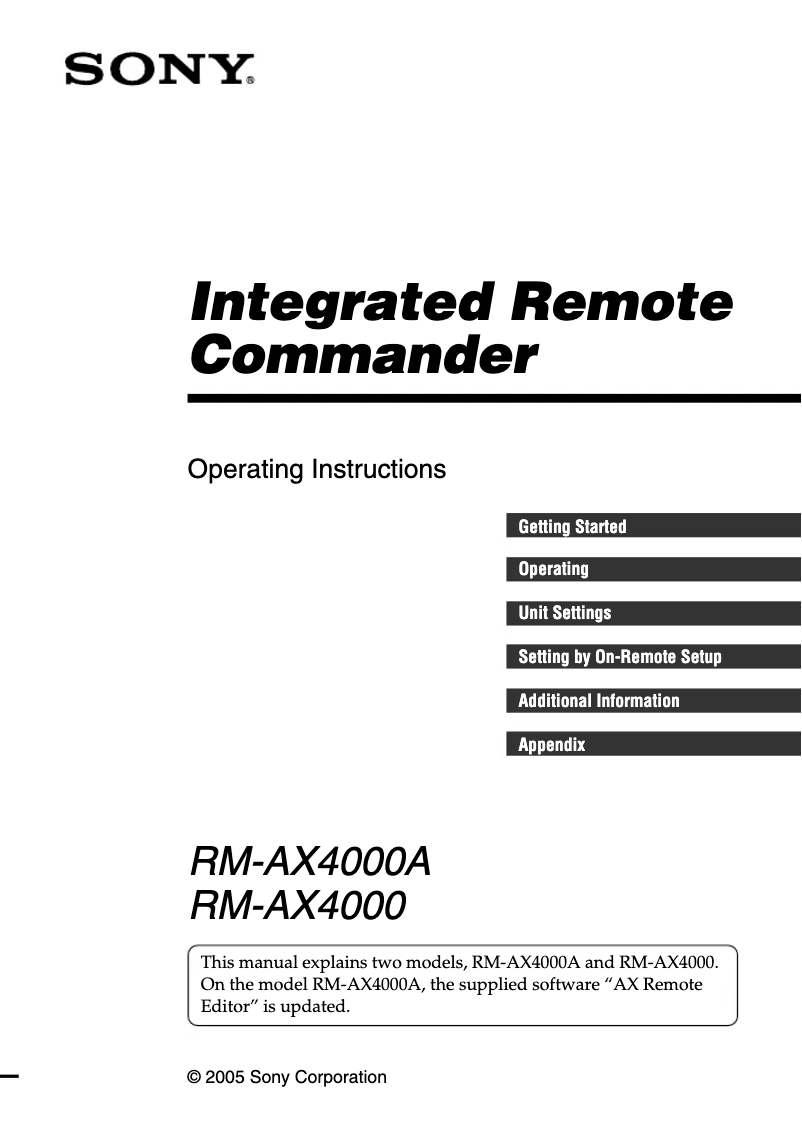 Page 1 de la notice Manuel utilisateur Sony RM-AX4000